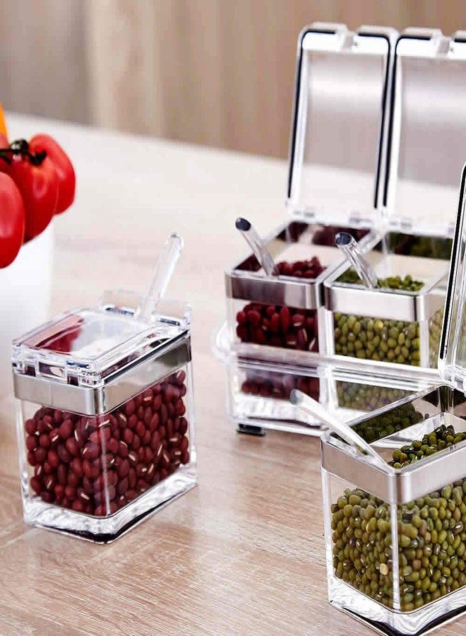 لويويو علبة توابل LOYUYU بحافة من الفولاذ المقاوم للصدأ 304، رف توابل، أوعية توابل، حاويات تخزين، برطمانات توابل، طقم 4 قطع من الأكريليك الشفاف مع غطاء وملعقة - Image 3
