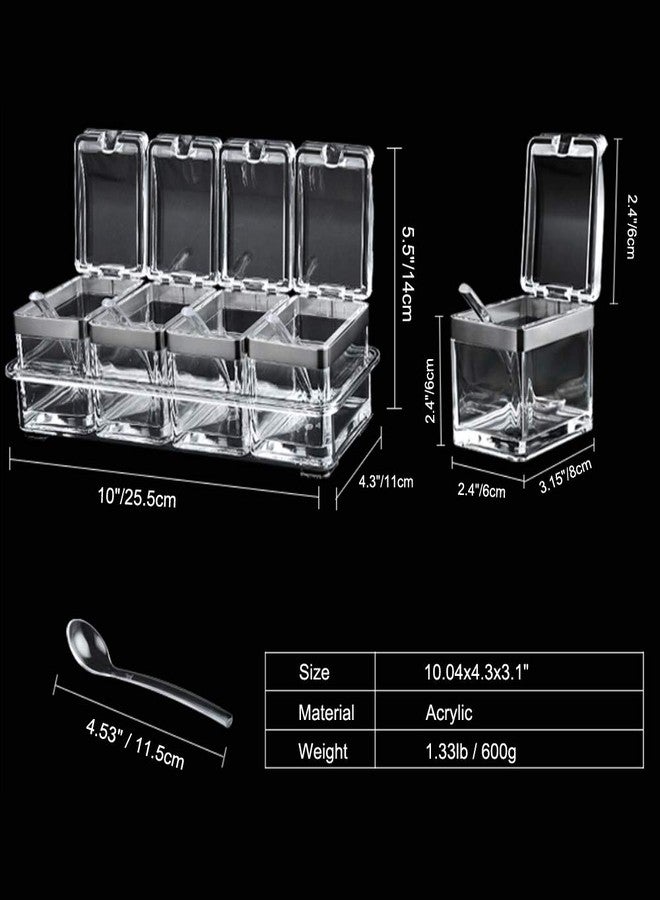 لويويو علبة توابل LOYUYU بحافة من الفولاذ المقاوم للصدأ 304، رف توابل، أوعية توابل، حاويات تخزين، برطمانات توابل، طقم 4 قطع من الأكريليك الشفاف مع غطاء وملعقة - Image 4