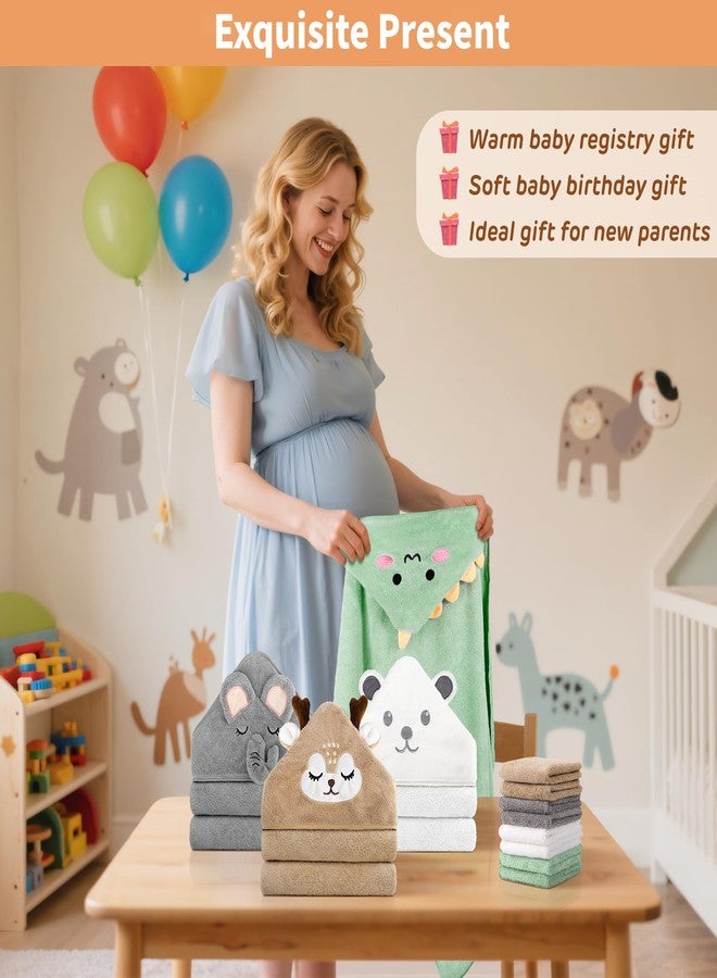 CandyHome 12 PCS Baby Bath Towels Set for Infants Toddlers, 4 PCS Animal Hooded Baby Towels & 8 PCS Washcloths Set, Ultra Absorbent Cute Soft Newborn Essentials Gift for Boys & Girls - Image 5