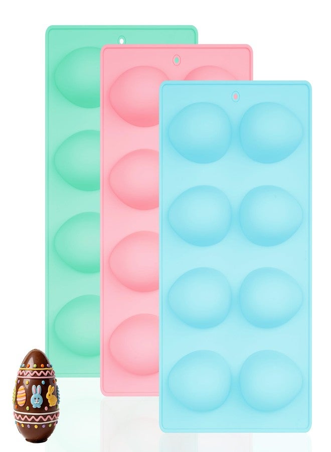 Ishua Egg Molds Set of 3 for Easter 8 Cavities Silicone Egg Pan Baking Supplies for Cake Decorating Chocolate Candy (3, Pink, Green and Blue) - Image 1