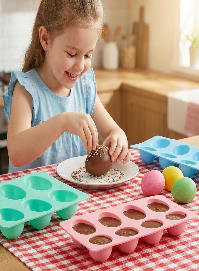 Ishua Egg Molds Set of 3 for Easter 8 Cavities Silicone Egg Pan Baking Supplies for Cake Decorating Chocolate Candy (3, Pink, Green and Blue) - Image 5