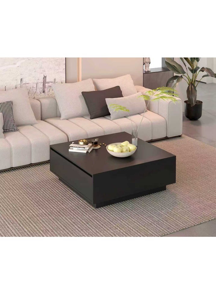 CityRiya-Long Modern Black Square Coffee Table with 2 Deep Drawers, Large Storage Tea Table, Freestanding Storage Accent Tea Table for Living Room（CJ028） - Image 1
