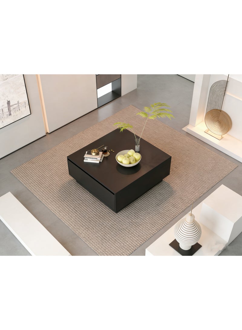 CityRiya-Long Modern Black Square Coffee Table with 2 Deep Drawers, Large Storage Tea Table, Freestanding Storage Accent Tea Table for Living Room（CJ028） - Image 4