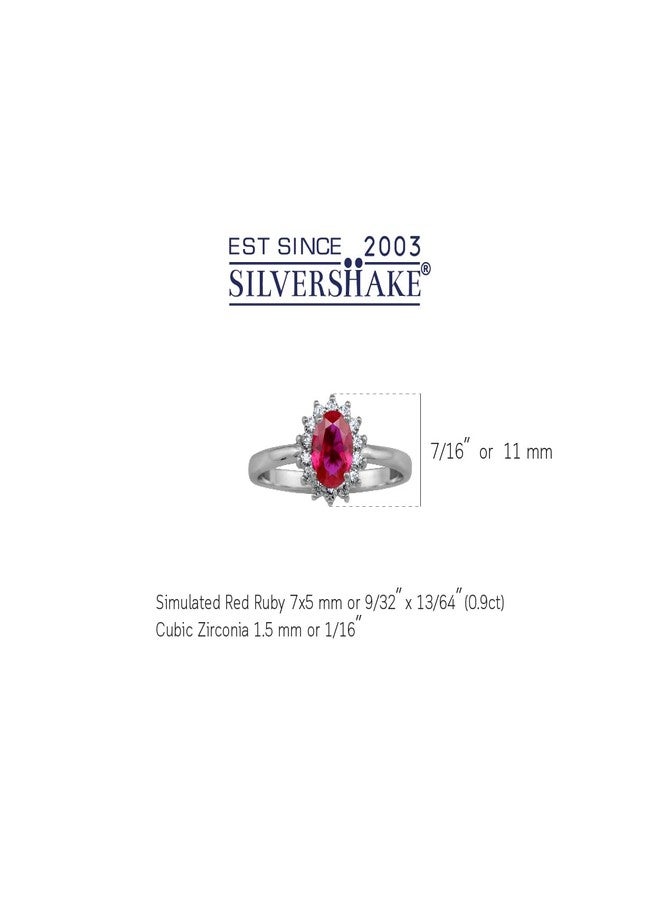 Silvershake Petite 7X5mm Simulated Oval Shape Red Ruby White Gold Plated 925 Sterling Silver Flower Cluster Engagement and Promise Ring July Gemstone Birthstone Size 6 - Image 3