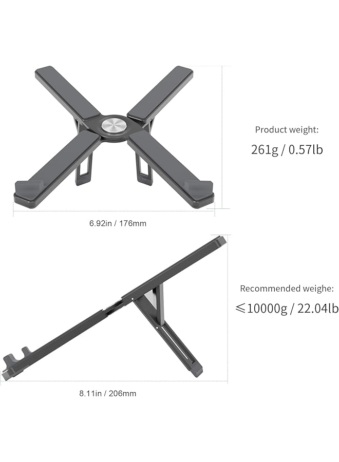 erorex Adjustable Laptop Stand Aluminum Laptop Cooler With 7 Height Settings Portable Laptop Stand With Carry Pouch Supports Up To 44Lbs 20Kg Ideal For Laptop And Ipad Black  - Image 2