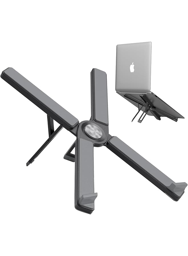 erorex Adjustable Laptop Stand Aluminum Laptop Cooler With 7 Height Settings Portable Laptop Stand With Carry Pouch Supports Up To 44Lbs 20Kg Ideal For Laptop And Ipad Black  - Image 1