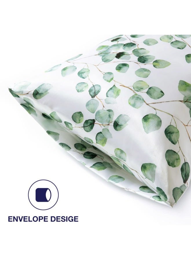 EXQ Home Silky Satin Pillowcase for Hair and Skin,Printed Pillow Cases Standard Size Set of 2 Satin Pillow Case 2 Pack with Envelope Closure(Ink Leaf, 20x26) - Image 4