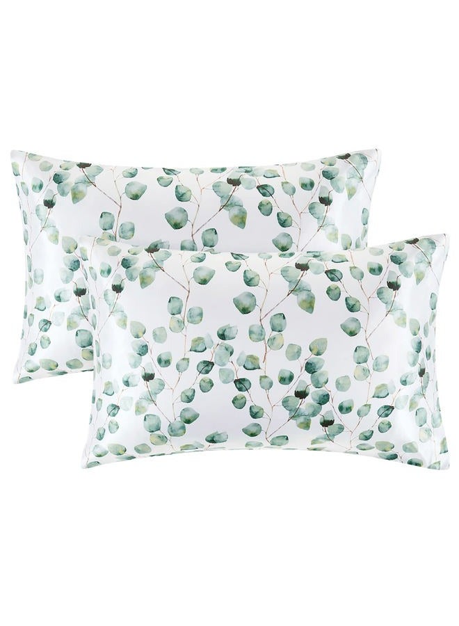 EXQ Home Silky Satin Pillowcase for Hair and Skin,Printed Pillow Cases Standard Size Set of 2 Satin Pillow Case 2 Pack with Envelope Closure(Ink Leaf, 20x26) - Image 1