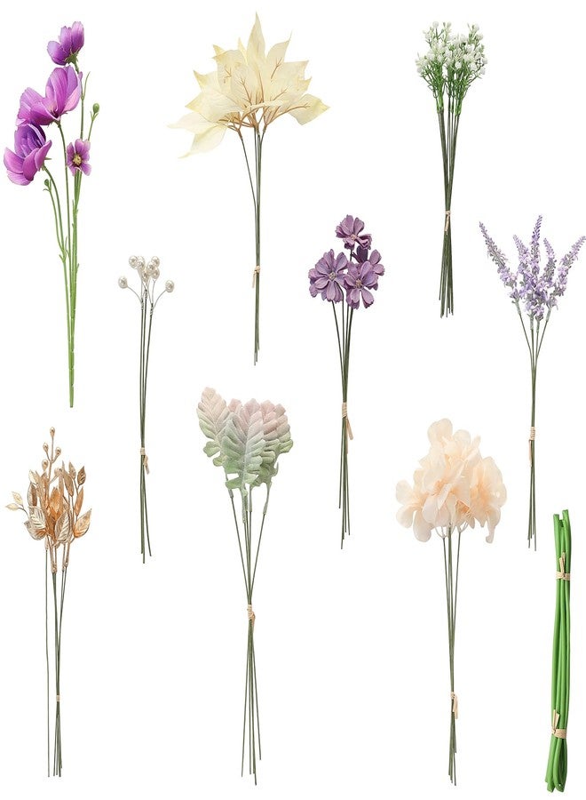 Floroom Artificial Greenery Stems Box Set, 45pcs with 9 Kinds of Faux Greenery Flowers Picks for DIY Bridal Bouquets Wedding Floral Arrangement Table Centerpieces, Lavender & Gold - Image 1