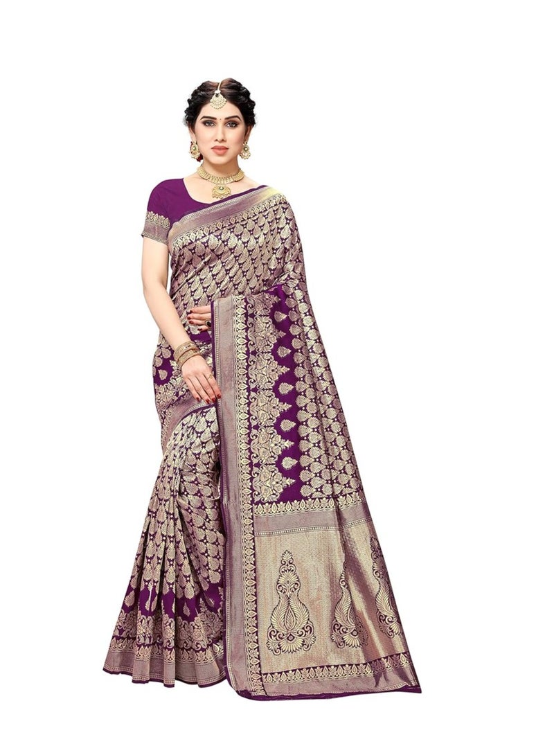 Accessorize Kingdom Accessorize Kingdom Women's Jacquard Silk Saree with Blouse Piece  - Image 1