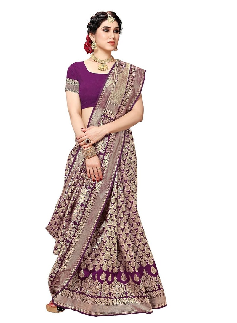 Accessorize Kingdom Accessorize Kingdom Women's Jacquard Silk Saree with Blouse Piece  - Image 2