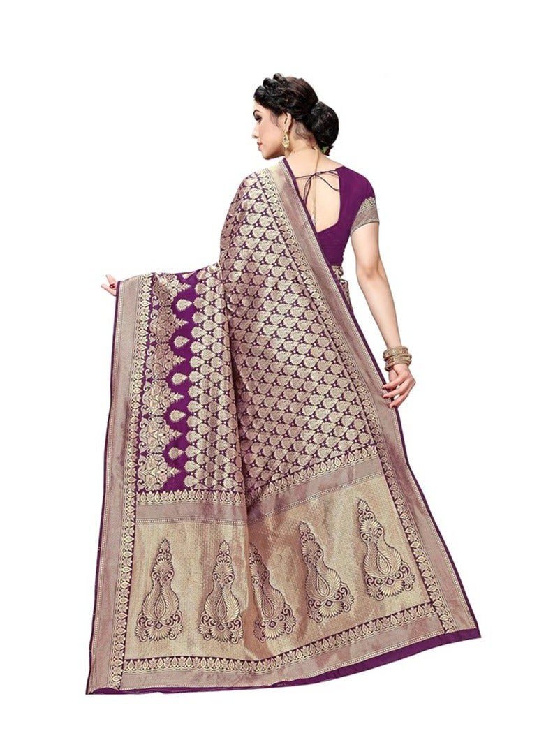 Accessorize Kingdom Accessorize Kingdom Women's Jacquard Silk Saree with Blouse Piece  - Image 3