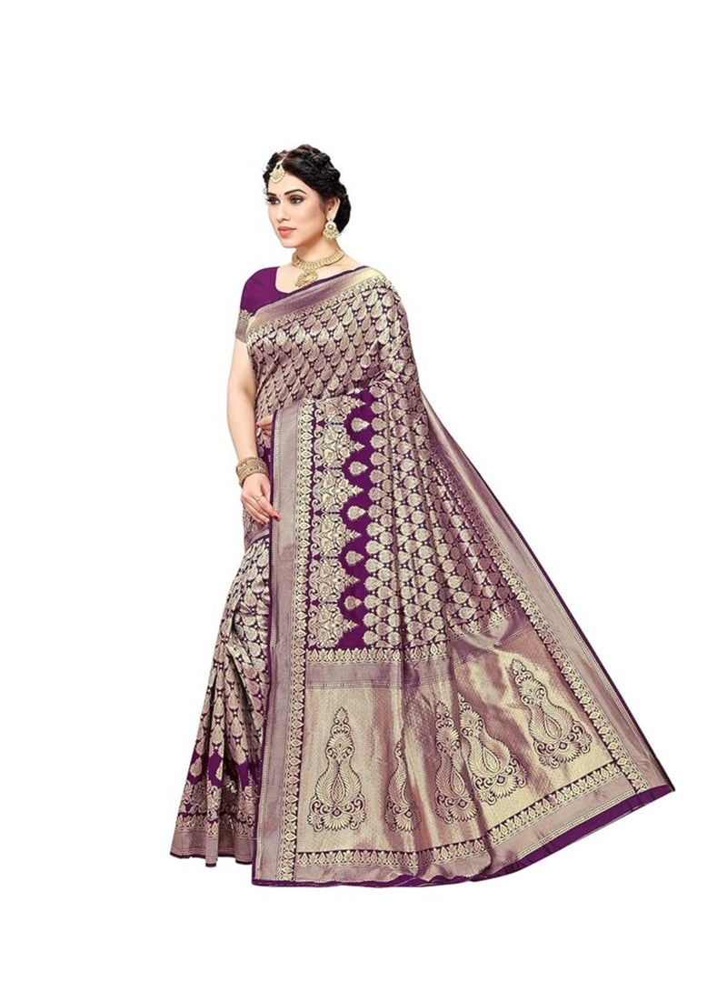 Accessorize Kingdom Accessorize Kingdom Women's Jacquard Silk Saree with Blouse Piece  - Image 4