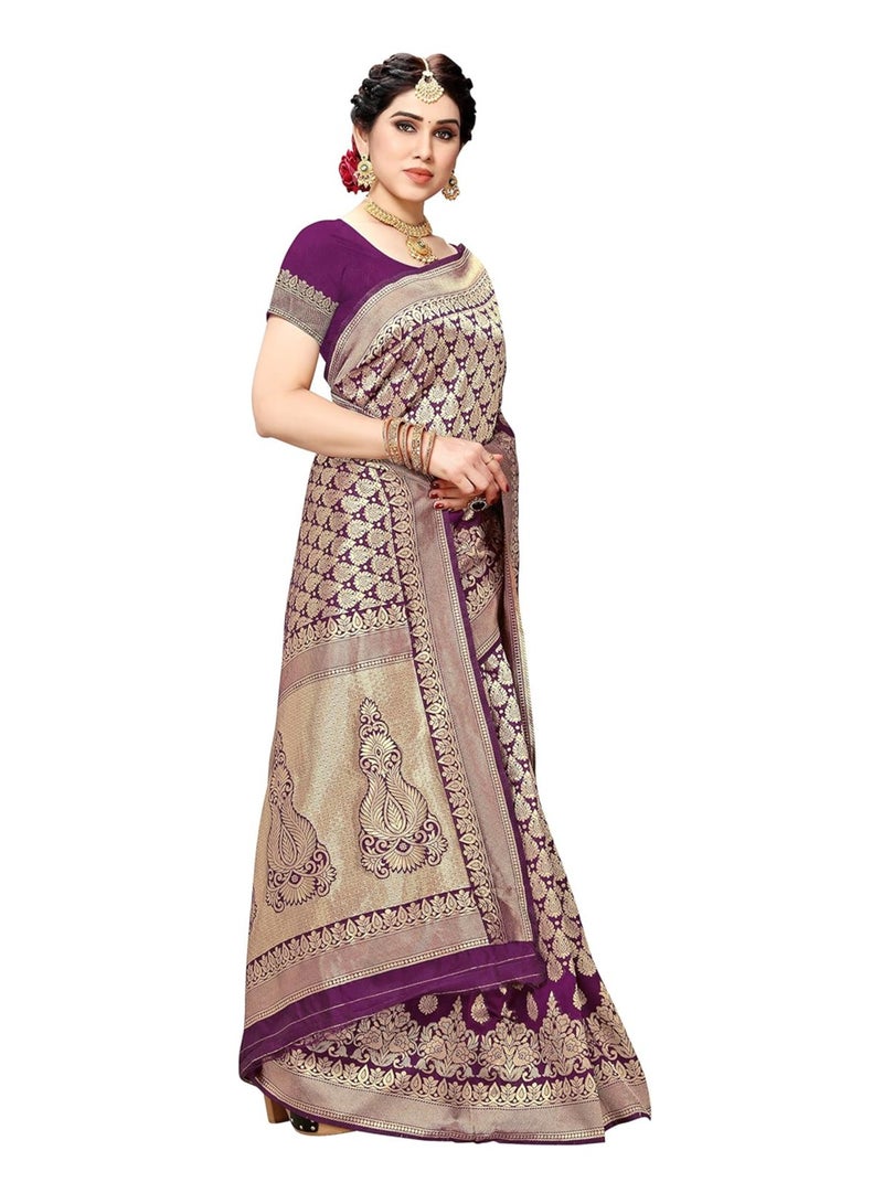 Accessorize Kingdom Accessorize Kingdom Women's Jacquard Silk Saree with Blouse Piece  - Image 5