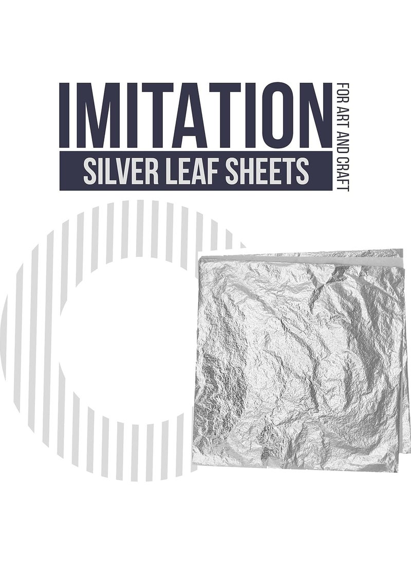 RATSAW 100 Imitation Silver Leaf Sheets With Brush Rose Gold Leaf Foil Paper For Art Gilding Crafting Paintings Home Furniture Decoration Nail DIY Arts Projects 14 x 14 CM Silver  - Image 5