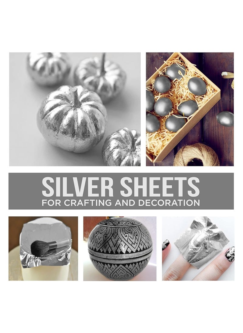 RATSAW 100 Imitation Silver Leaf Sheets With Brush Rose Gold Leaf Foil Paper For Art Gilding Crafting Paintings Home Furniture Decoration Nail DIY Arts Projects 14 x 14 CM Silver  - Image 4