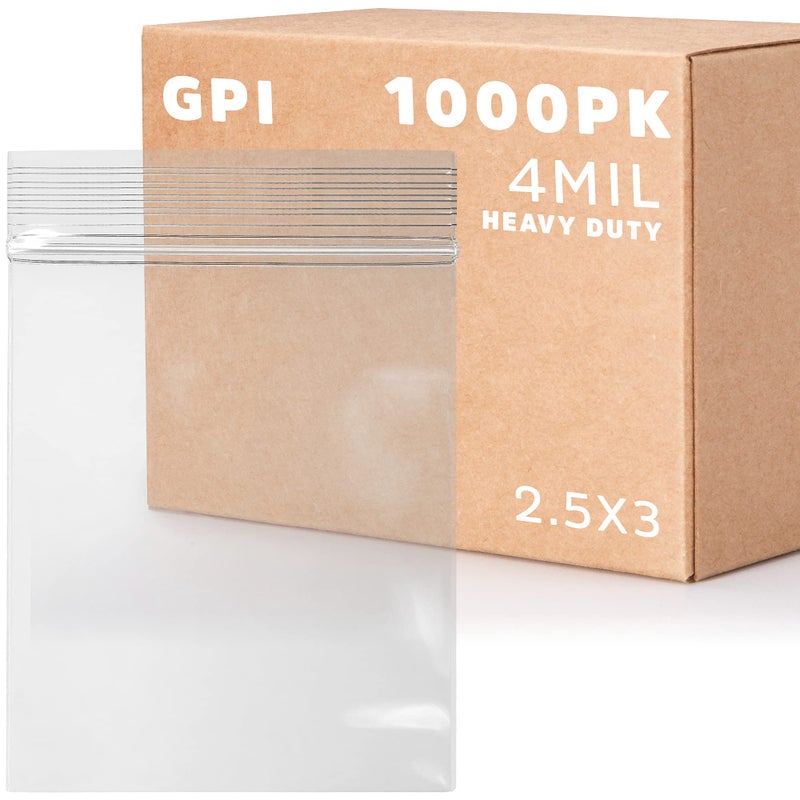 2.5 x 3 inches, 4Mil Clear Reclosable ZIP Bags, Case of 1,000 - GPI Brand