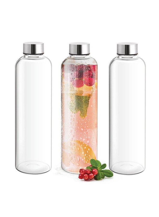 TREO تريو من ميلتون مجموعة زجاجات مياه بوروسيليكات سعة 1000 مل لكل منها، شفافة | آمنة للاستخدام في الميكروويف | مانعة للتسرب | خالية من BPA | مقاومة للخدوش | آمنة للغسالة | خالية من الروائح - Image 1