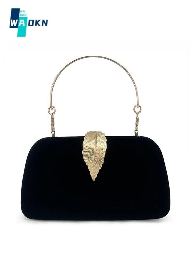 WAOKN - Women's Leaf-embellished Clutch Bag, Ladies Solid Dress Banquet Bag Tote Bag Handbag, Stylish Chain Shoulder Bag Carrying Bag Sling Bag Side Bag for Parties, Dinners, and Weddings - Image 1