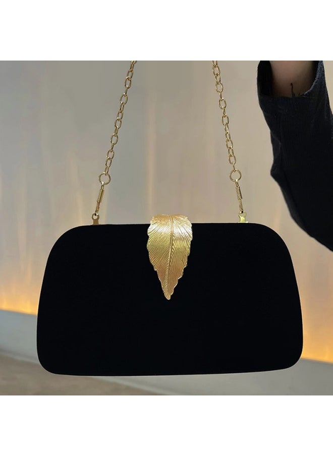 WAOKN - Women's Leaf-embellished Clutch Bag, Ladies Solid Dress Banquet Bag Tote Bag Handbag, Stylish Chain Shoulder Bag Carrying Bag Sling Bag Side Bag for Parties, Dinners, and Weddings - Image 1