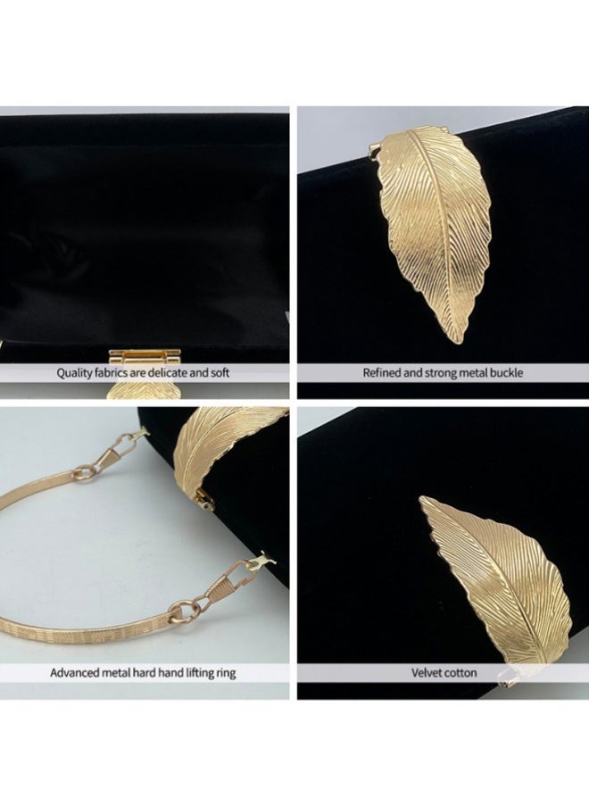 WAOKN - Women's Leaf-embellished Clutch Bag, Ladies Solid Dress Banquet Bag Tote Bag Handbag, Stylish Chain Shoulder Bag Carrying Bag Sling Bag Side Bag for Parties, Dinners, and Weddings - Image 1