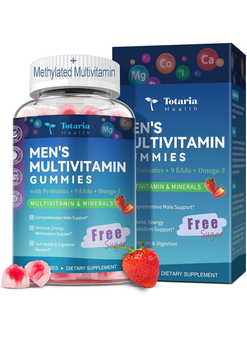 Totaria 5-in-1 Men's Multivitamin Gummies , Energy, Heart, Brain, Immunity & Muscle Support , Methylated B12, Folate, CoQ10, Omega-3 DHA, Probiotics , Sugar-Free , 60 Count - Image 1
