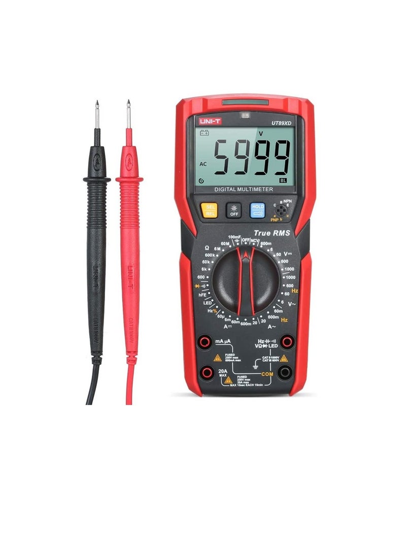 UNI-T - UNI-T UT89XD Digital Multimeter High Accuracy Handheld Mini Universal Meter 6000 Counts LCD Display True RMS Measure AC/DC Voltage Current Resistance Capacitance LED Test Frequency Diode Tester with - Image 1