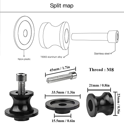FREAXLL 2pcs M8*1.5 Motorcycle Swing Arm Sliders Spools 8mm for S-uzuki GSXR 600 750 1992-2024 GSX-R 1000 2001-2024 GSXS 600 750 1000 GSX-8R GSX-8S 2023 -Black - Image 3