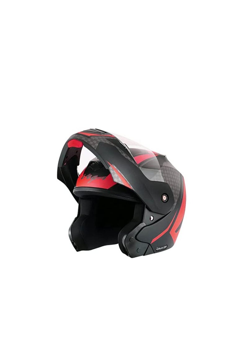 AXOR Vega Crux DX Checks Motorcycle Flip-up Helmet Dull Black/Red (Large)  - Image 1