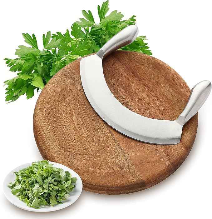 Shrux Stainless Steel Double Handle Pizza Cutter KnifeProfessional Chef Pizza SlicerSharpe Curved Edge Design Kitchen CuttingMincing KnifeMultiPurpose Kitchen use Big KnifePizza Piller Cutter - Image 3