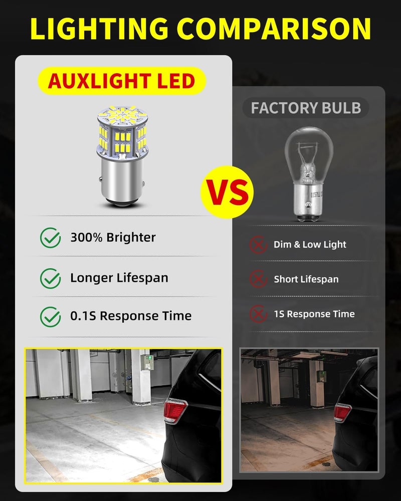 AUXLIGHT 1157 LED Bulbs 54-SMD 300% Super Bright 2057 2357 7528 1016 1034 LED Light Replacement for Car Truck Backup Reverse Brake Tail Turn Signal Lights, Xenon White(Pack of 6) - Image 4