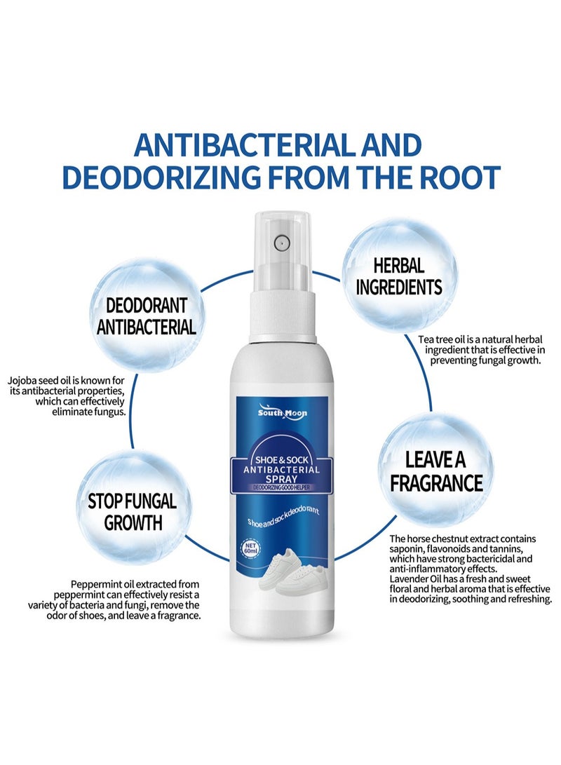 SOUTH MOON Shoe & Sock Antibacterial Spray, Shoe Odor Eliminator, Foot Deodorant Spray for Bad Smell of Boots Heels Tennis Shoe Cleats Sneakers Ballet Shoe Sports Shoes for Unisex 60ml  - Image 3