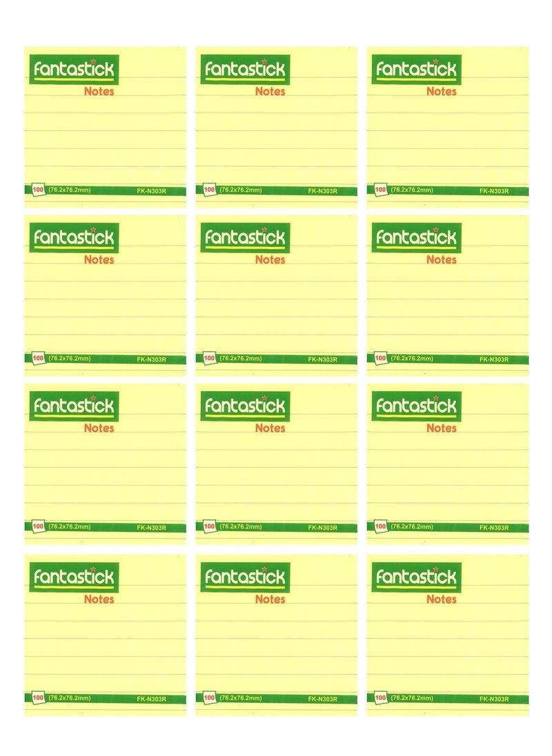 Fantastick - 12-Piece Ruled Sticky Notes 3x3 Inch Size Yellow - Image 1