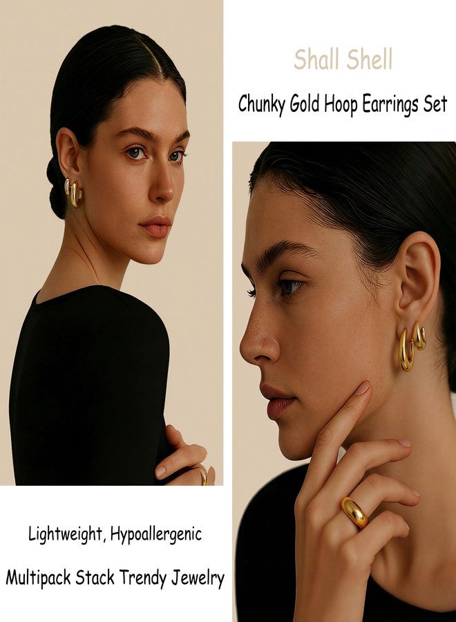 Shall Shell 16 Pairs Chunky Gold Hoop Earrings Set for Women, Lightweight Ocean Theme Gold Hoop Earrings, Hypoallergenic Multipack Stack for Women Trendy Jewelry Gift - Image 4