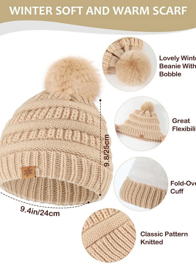 Loiyadn Winter Hat Gloves Scarf Set for Women, Fleece Lined Beanies, Long Scarf for Women and Touchscreen Winter Gloves Set, Beige, 75.5"×11.8" - Image 3