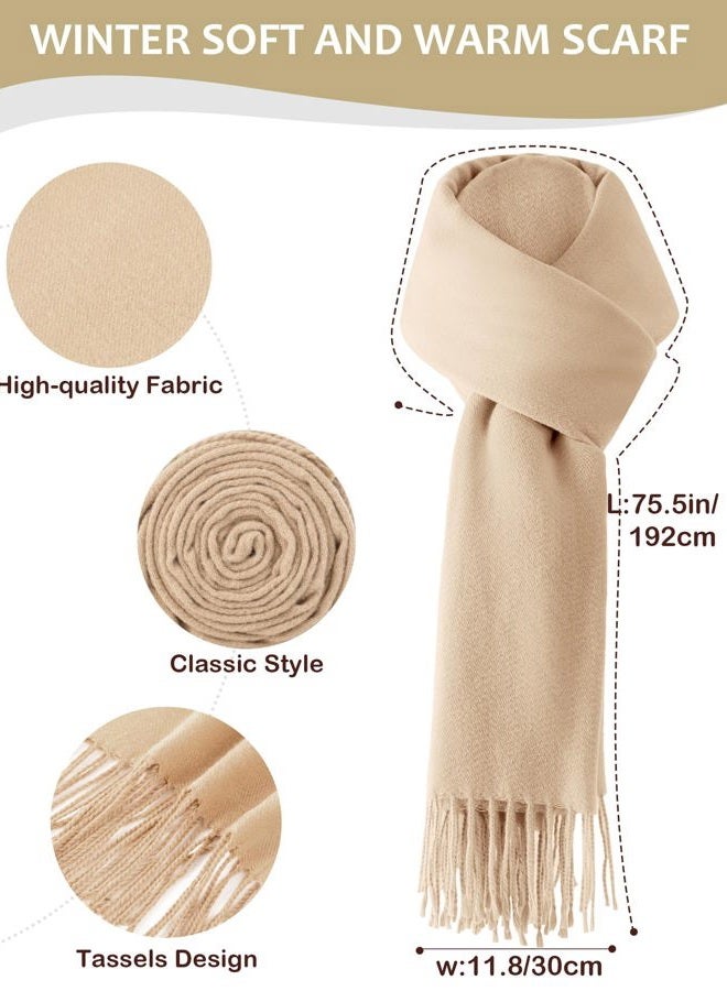 Loiyadn Winter Hat Gloves Scarf Set for Women, Fleece Lined Beanies, Long Scarf for Women and Touchscreen Winter Gloves Set, Beige, 75.5"×11.8" - Image 2