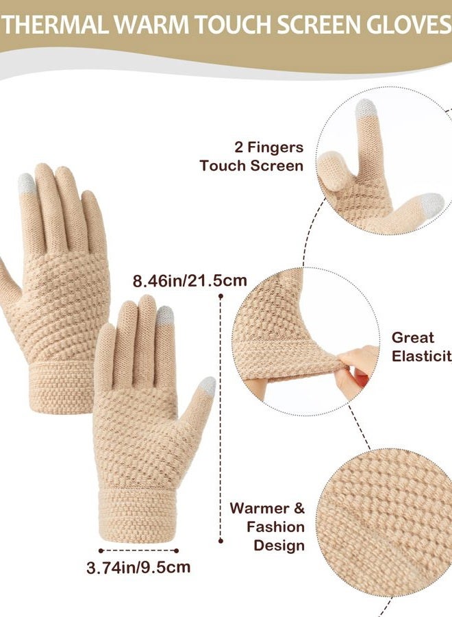 Loiyadn Winter Hat Gloves Scarf Set for Women, Fleece Lined Beanies, Long Scarf for Women and Touchscreen Winter Gloves Set, Beige, 75.5"×11.8" - Image 4