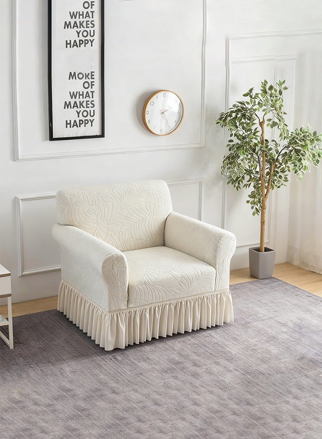 Arabest One Seat sofa cover leaf pattern  super elastic waterproof and wrinkle resistant full wrap Couch Slipcover with skirt exquisite and delicate non-slip flexible jacquard Sofa Slipcover Cream 90-140CM - Image 1