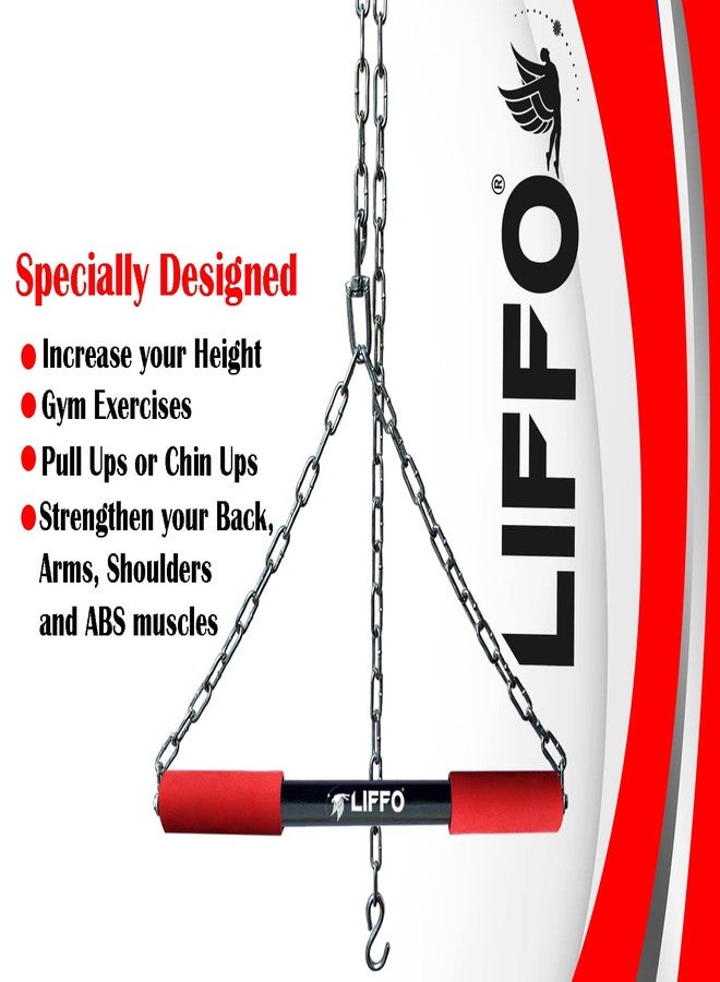 Liffo® Pull Up Bar Hanging Rod For Height Increase Heavy Duty For Kids,Adult With Weight Lifting Gloves (5FT) Red - Image 2