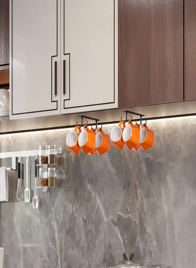 Fvstar 2pcs Mug Holder Under Cabinet, Coffee Mug Hooks, 8pcs Kitchen Cup Drying Organizer Hanger, Cup Hanger Racks for Coffee Bar, Kitchen, Shelf, Black - Image 2
