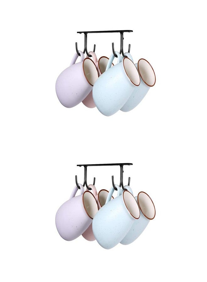 Fvstar 2pcs Mug Holder Under Cabinet, Coffee Mug Hooks, 8pcs Kitchen Cup Drying Organizer Hanger, Cup Hanger Racks for Coffee Bar, Kitchen, Shelf, Black - Image 1