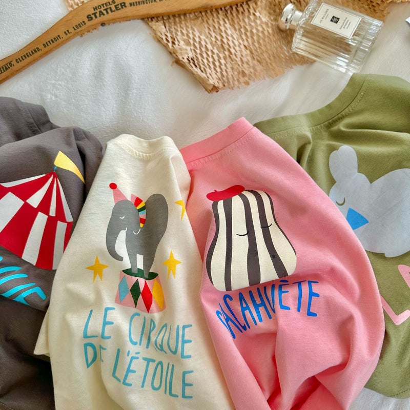 Boys and Girls Short-sleeved T-shirt Cartoon Printed Cute Korean Style Baby Half-sleeved Top 2023 Summer New Children's T-shirt - Image 3