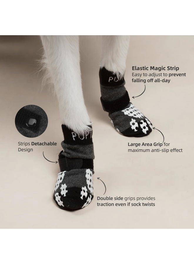PUPTECK Anti-Slip Dog Socks with Double Sides Grips for Small Medium Large Dogs Hardwood Floors Prevents Licking, Dog Shoes for Hot Pavement Traction Control Paw Protector for Senior Dogs, Grey S - Image 3