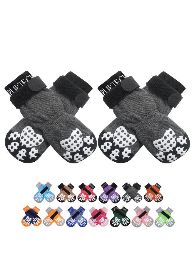 PUPTECK Anti-Slip Dog Socks with Double Sides Grips for Small Medium Large Dogs Hardwood Floors Prevents Licking, Dog Shoes for Hot Pavement Traction Control Paw Protector for Senior Dogs, Grey S - Image 1