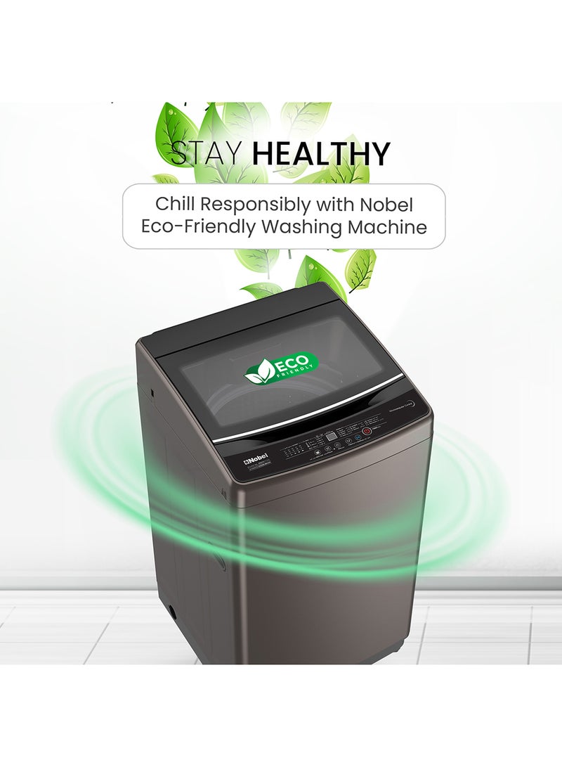 Nobel 10kg Top Load Washing Machine With Electronic Control, LED Display, 6 Programs, 45-Min Normal Wash, 78L Tub, Copper Motor, Stainless Steel Drum, Dual Water Inlet 10 kg NWM1150 Grey - Image 4