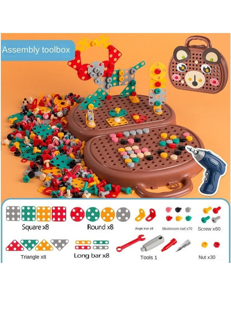 Y&D Tool Kit Box for Kids Children Screw and Drill Puzzle Toy set Creative DIY Building Puzzle Toy with Drill & Screw Driver Tool for Toddlers Boys Girls 203PCS (Bromn)  - Image 2