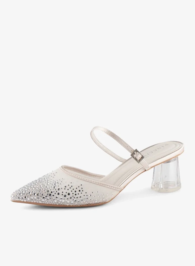 فينتشي صنادل نسائية مدببة إصبع القدم متوسط الكعب