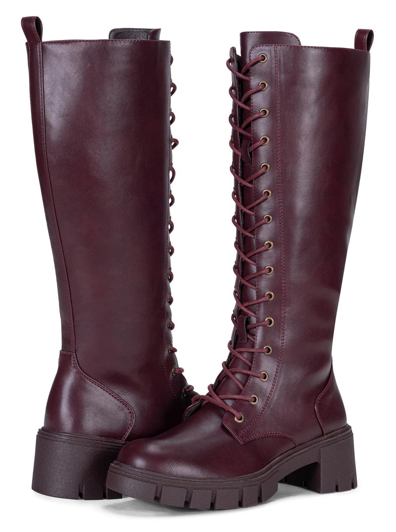 Vepose Women's redpu Lace Platform Combat Knee High Boots with Comfort 953 Chunky Heel Size 8 (CJY953 redpu 08) - Image 1
