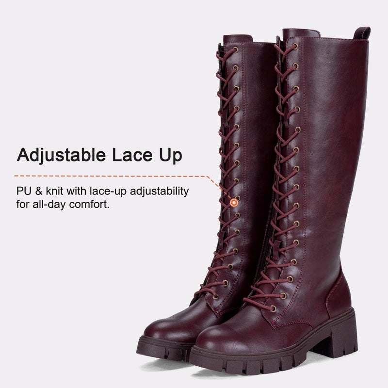 Vepose Women's redpu Lace Platform Combat Knee High Boots with Comfort 953 Chunky Heel Size 8 (CJY953 redpu 08) - Image 5