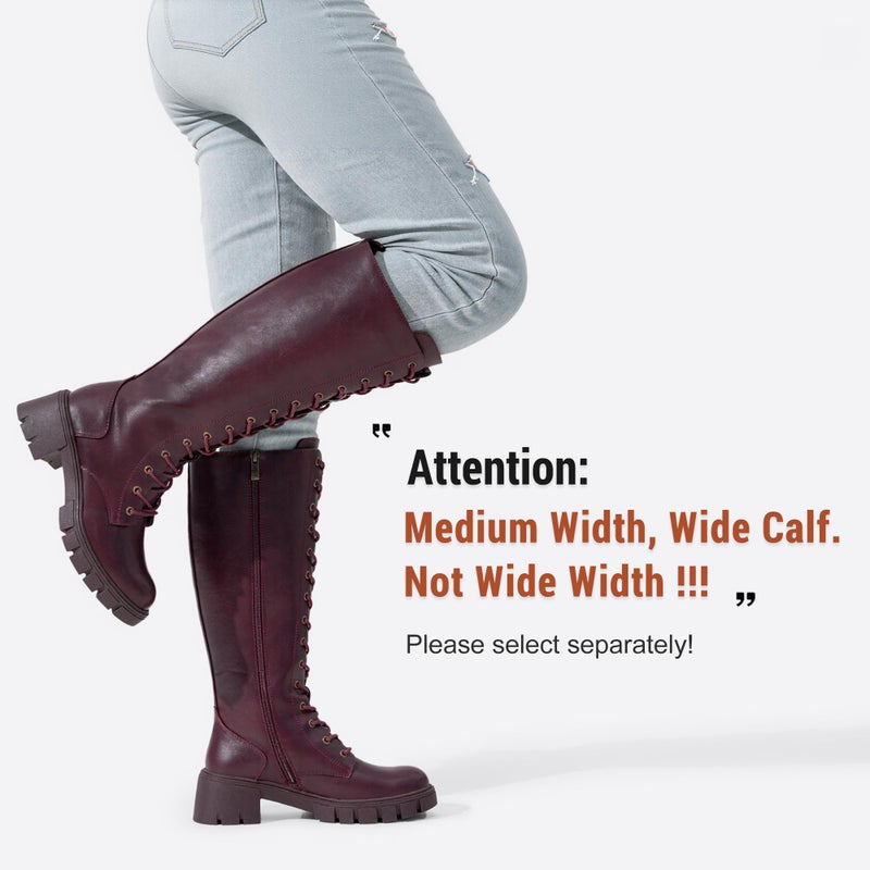 Vepose Women's redpu Lace Platform Combat Knee High Boots with Comfort 953 Chunky Heel Size 8 (CJY953 redpu 08) - Image 2